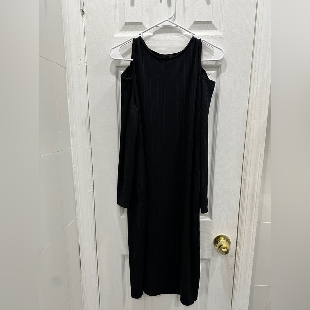 Black cold shoulder dress